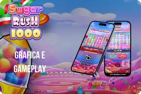 Schermata di gioco di Sugar Rush 1000 con simboli caramella